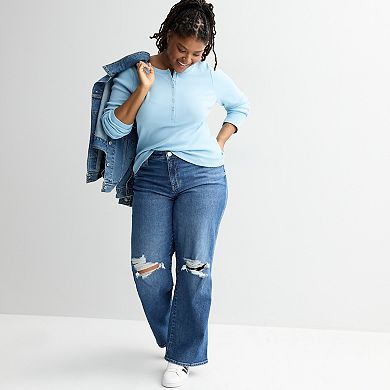 Juniors' Plus Size SO® Long Sleeve Henley Top