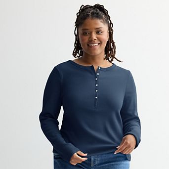 Juniors' Plus Size SO® Long Sleeve Henley Top