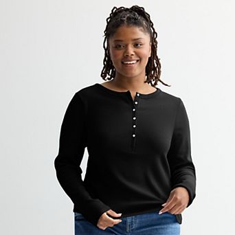 Juniors' Plus Size SO® Long Sleeve Henley Top