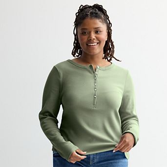 Juniors' Plus Size SO® Long Sleeve Henley Top