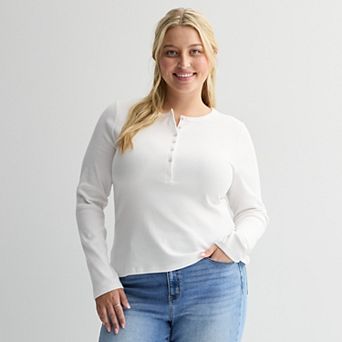 Juniors' Plus Size SO® Long Sleeve Henley Top