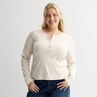 Juniors' Plus Size SO® Long Sleeve Henley Top