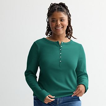 Juniors' Plus Size SO® Long Sleeve Henley Top