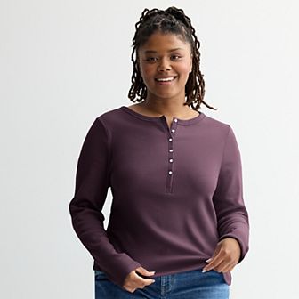 Juniors' Plus Size SO® Long Sleeve Henley Top