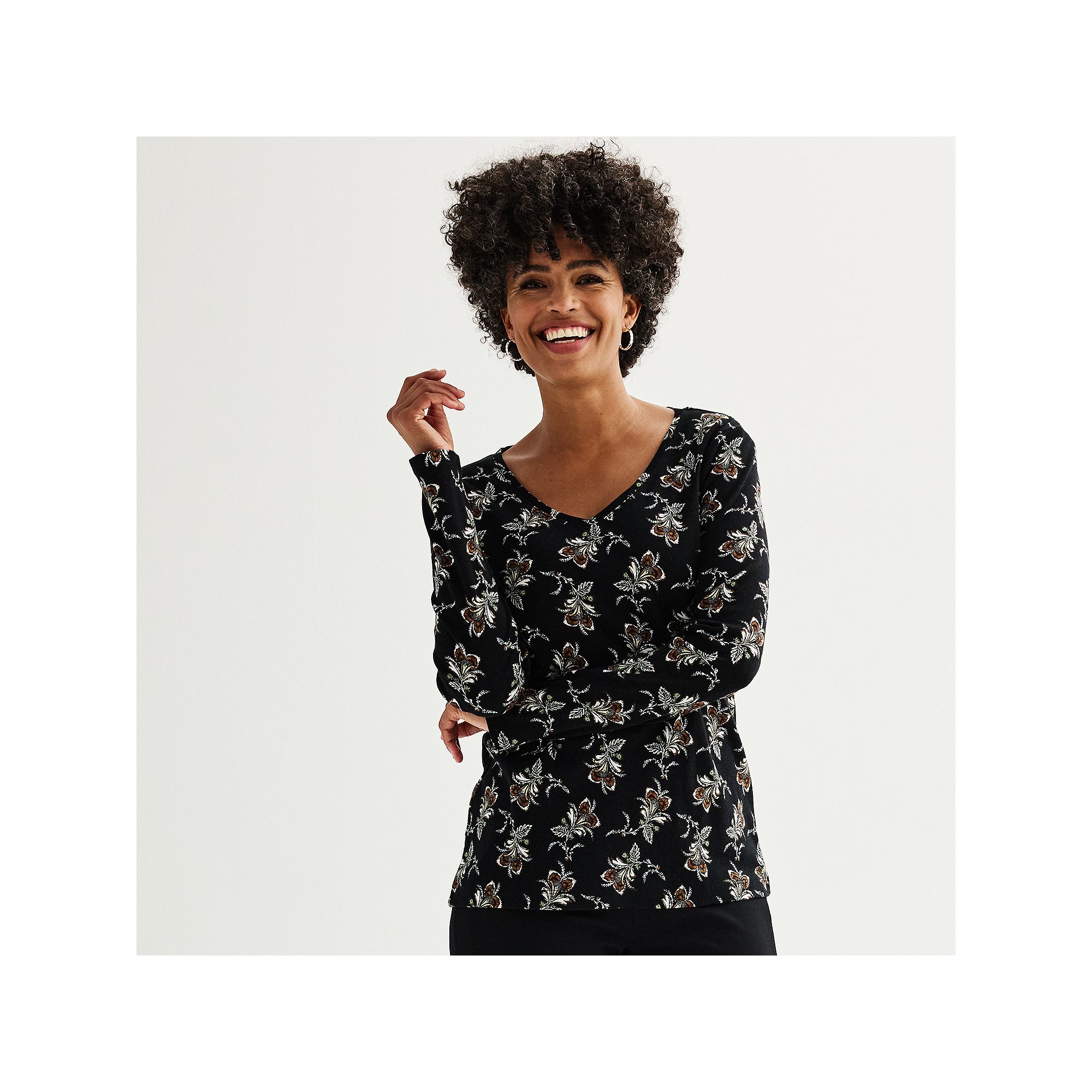 Petite Croft & Barrow® Essential Long-Sleeve V-Neck Top, Womens, Size: XL