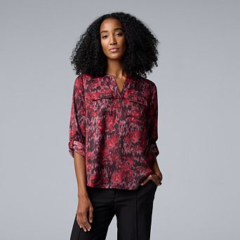 Petite Simply Vera Vera Wang Pockets Roll Tab Popover Blouse
