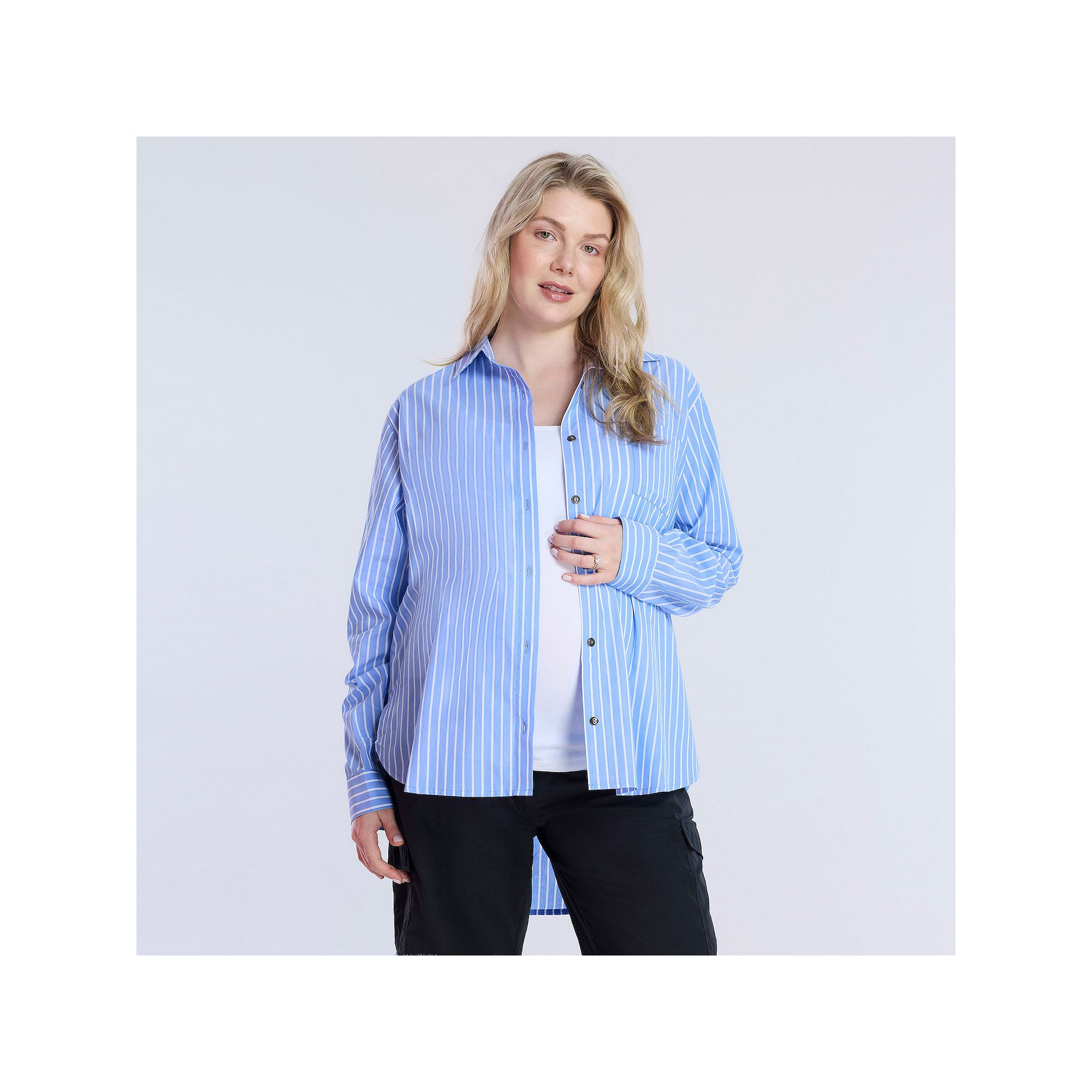 Maternity Motherhood® Poplin Shirt, Womens, Size: Large-Mat, Provence Str