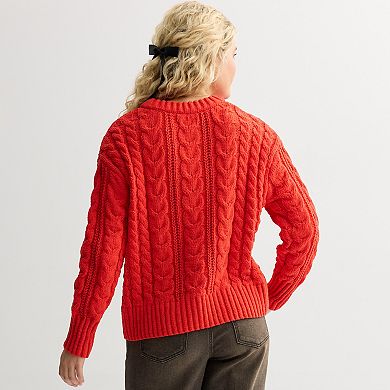 Juniors' SO® Chenille Cable Pullover