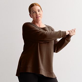 Plus Size Tek Gear® Ultrasoft Fleece High Slit Tunic Crew Sweatshirt