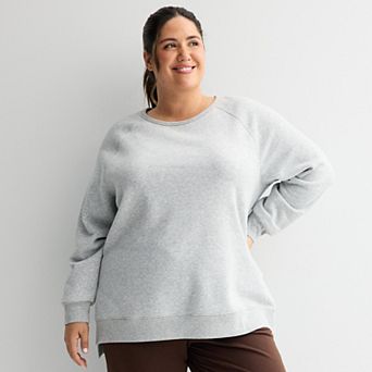 Plus Size Tek Gear® Ultrasoft Fleece High Slit Tunic Crew Sweatshirt