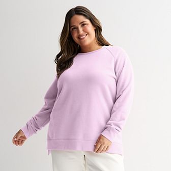 Plus Size Tek Gear® Ultrasoft Fleece High Slit Tunic Crew Sweatshirt