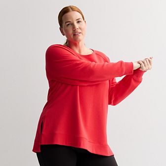 Plus Size Tek Gear® Ultrasoft Fleece High Slit Tunic Crew Sweatshirt