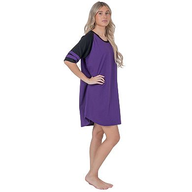 Womens Short Sleeve Two Tone Nightgown with 3 Stripe Accent Sleeves Design with Pocket Sleepshirt