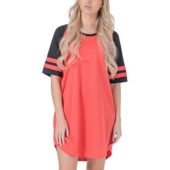 Womens Short Sleeve Two Tone Nightgown with 3 Stripe Accent Sleeves Design with Pocket Sleepshirt