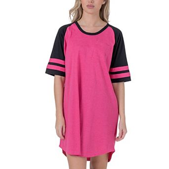 Womens Short Sleeve Two Tone Nightgown with 3 Stripe Accent Sleeves Design with Pocket Sleepshirt