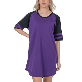 Womens Short Sleeve Two Tone Nightgown with 3 Stripe Accent Sleeves Design with Pocket Sleepshirt