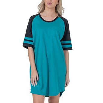Womens Short Sleeve Two Tone Nightgown with 3 Stripe Accent Sleeves Design with Pocket Sleepshirt