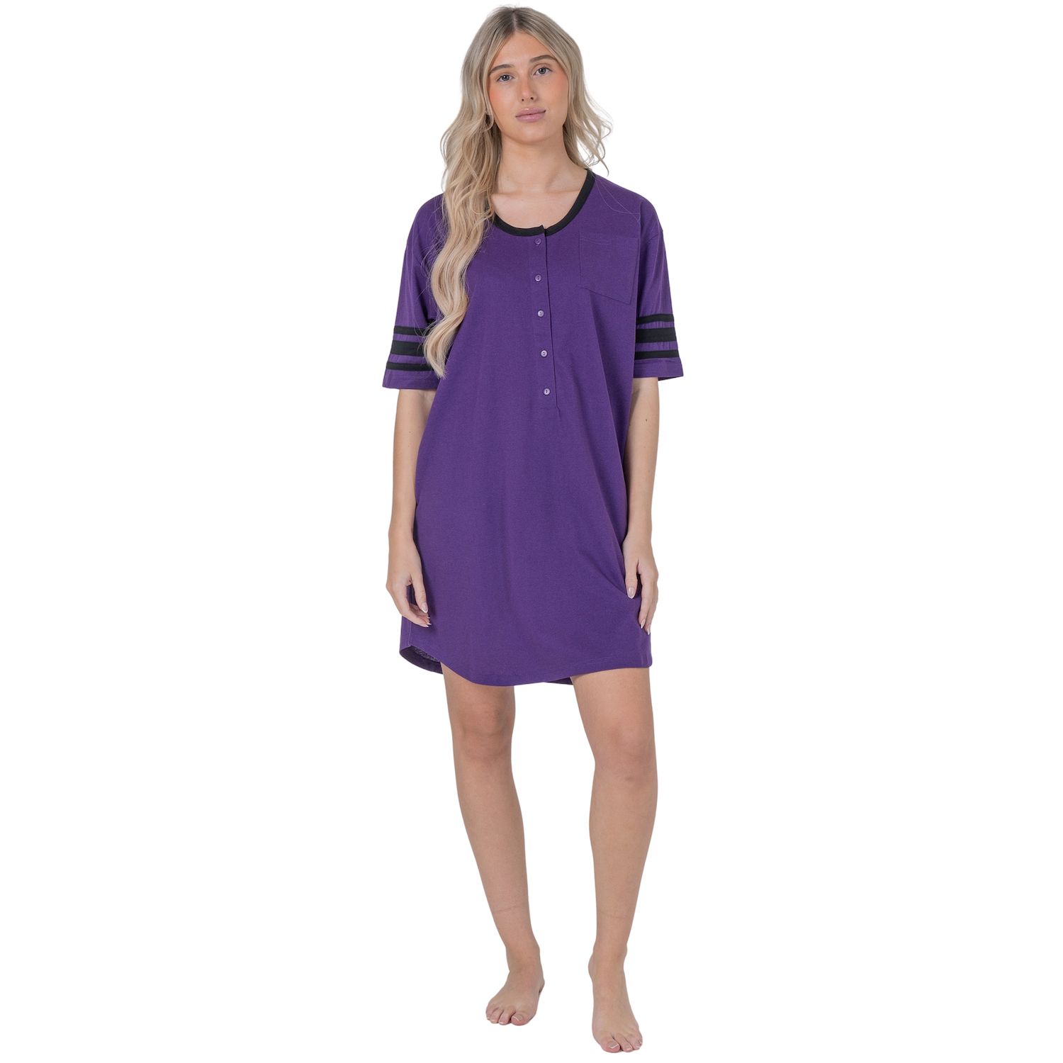 Qianxiu Women's Sleepshirt - Cotton Modal Knit Nightgown, Short Sleeve, Striped, Loose Fit For Lounge & Sleep - View #3