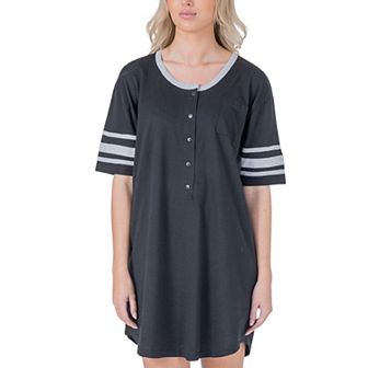 Womens Short Sleeve Sleepshirt Nightshirt Nightgown with 3 Stripe Accent Sleeves Design with Pocket