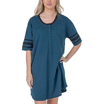 Womens Short Sleeve Sleepshirt Nightshirt Nightgown with 3 Stripe Accent Sleeves Design with Pocket