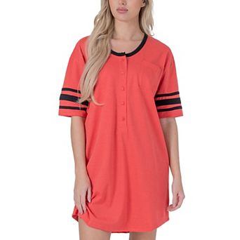 Womens Short Sleeve Sleepshirt Nightshirt Nightgown with 3 Stripe Accent Sleeves Design with Pocket
