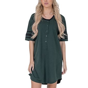 Womens Short Sleeve Sleepshirt Nightshirt Nightgown with 3 Stripe Accent Sleeves Design with Pocket