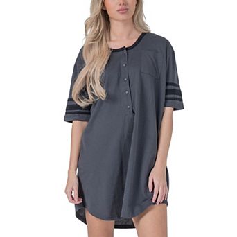 Womens Short Sleeve Sleepshirt Nightshirt Nightgown with 3 Stripe Accent Sleeves Design with Pocket