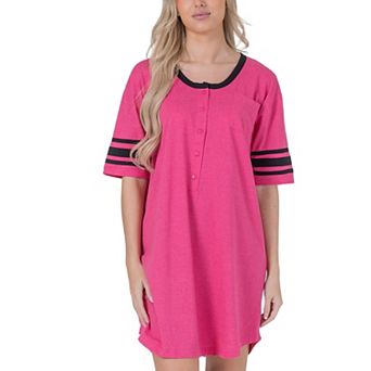 Womens Short Sleeve Sleepshirt Nightshirt Nightgown with 3 Stripe Accent Sleeves Design with Pocket