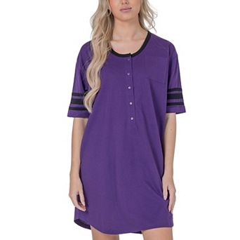 Womens Short Sleeve Sleepshirt Nightshirt Nightgown with 3 Stripe Accent Sleeves Design with Pocket