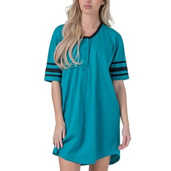 Womens Short Sleeve Sleepshirt Nightshirt Nightgown with 3 Stripe Accent Sleeves Design with Pocket