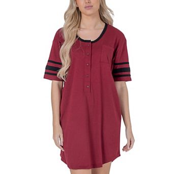 Womens Short Sleeve Sleepshirt Nightshirt Nightgown with 3 Stripe Accent Sleeves Design with Pocket