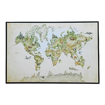 Gallery Kids Animal World Map Floating Framed Canvas Wall Art