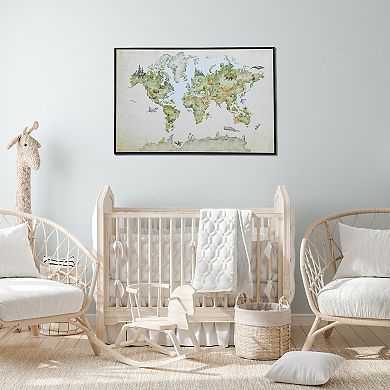 Gallery Kids Animal World Map Floating Framed Canvas Wall Art