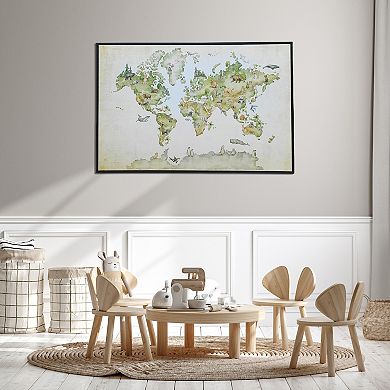 Gallery Kids Animal World Map Floating Framed Canvas Wall Art