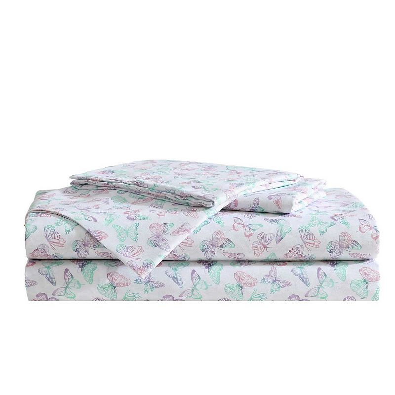 Betsey Johnson Butterfly Rainbow Sheet Set with Pillowcases, Rainbow Purple