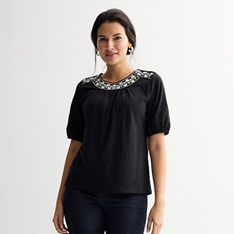 Women's Croft & Barrow® Round Neck Embroidered Top