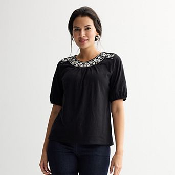 Women's Croft & Barrow® Round Neck Embroidered Top