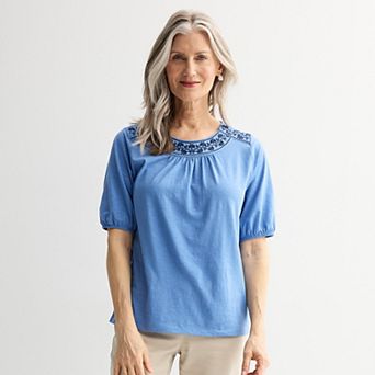 Women's Croft & Barrow® Round Neck Embroidered Top