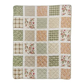Donna Sharp Peach Rose Pieced Cotton Quilted Throw