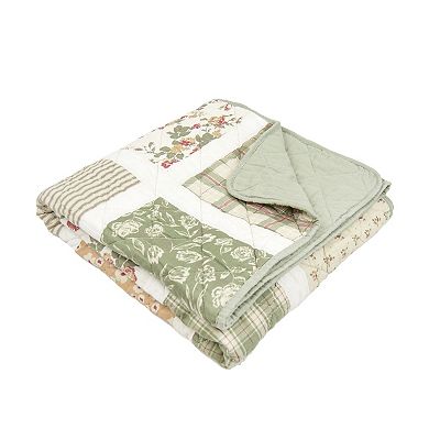 Donna Sharp Peach Rose Pieced Cotton Quilted Throw