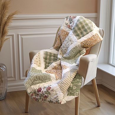 Donna Sharp Peach Rose Pieced Cotton Quilted Throw