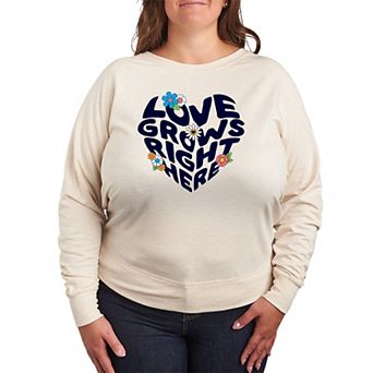 Plus Size Love Grows Right Here French Terry Long Sleeve Graphic Tee