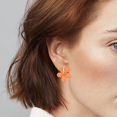 Emberly Orange Sliding Flower Charm Huggie Hoop Earrings