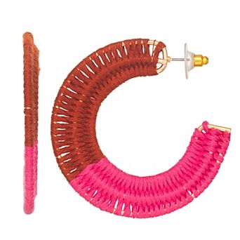 Emberly Gold Tone Color Block Thread C-Hoop Earrings