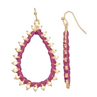 Emberly Gold Tone Raffia Wrapped Teardrop Earrings