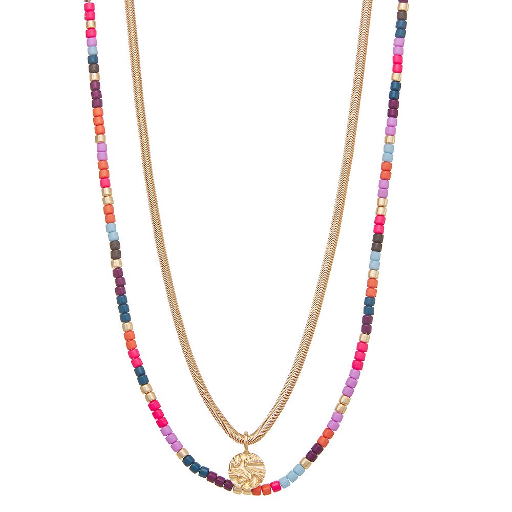 Emberly Gold Tone Beaded Color Block Necklace Set