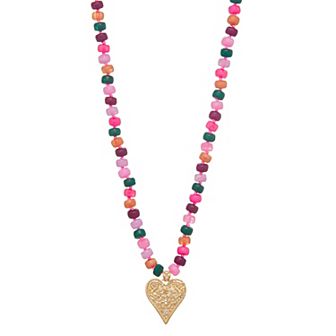 Emberly Beaded Heart Pendant Necklace