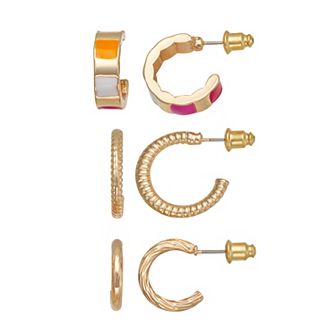 Emberly 3 pc Gold Tone Textured C-Hoop Earring Set