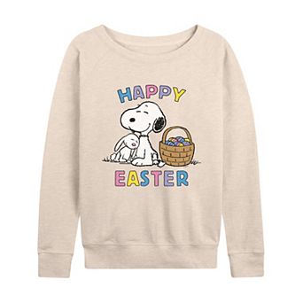 Women's Peanuts Snoopy And Bunny French Terry Long Sleeve Tee