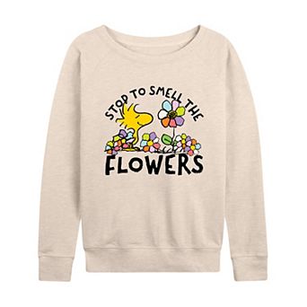 Women's Peanuts Smell The Flowers French Terry Long Sleeve Tee